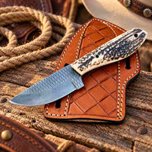 Load image into Gallery viewer, Handmade Rasp Steel Cowboy Skinner Knife with Natural Antler Handle &amp; Western Leather Belt Sheath