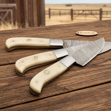 Load image into Gallery viewer, Hand-Forged Twisted Damascus Steak Knife Set (4 pcs) — Steel Bolster, Full Tang Construction