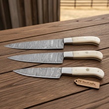 Load image into Gallery viewer, Hand-Forged Twisted Damascus Steak Knife Set (4 pcs) — Steel Bolster, Full Tang Construction