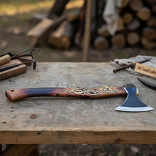 Load image into Gallery viewer, Hand-Forged Viking Bearded Camp Axe with Engraved Hardwood Handle