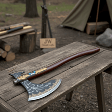 Load image into Gallery viewer, Hand-Forged Viking Double-Bit Fantasy Display Axe with Engraved Head