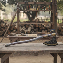 Load image into Gallery viewer, Hand-Forged Viking Double-Bit Fantasy Display Axe with Engraved Head