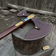Load image into Gallery viewer, Hand-Forged Viking Double-Bit Fantasy Display Axe with Engraved Head
