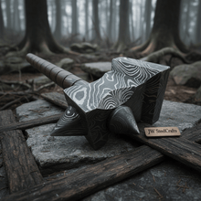 Load image into Gallery viewer, Hand made damascus steel viking hammer
