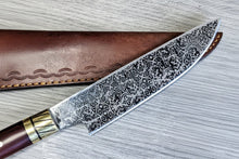 Load image into Gallery viewer, Handcrafted 8” Japanese-Style Gyuto Chef Knife — Acid-Etched Blade, Rosewood Handle with Brass
