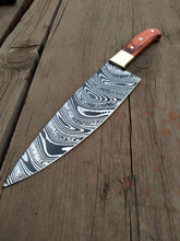 Load image into Gallery viewer, Handcrafted 8” Twisted Damascus Gyuto Chef Knife — Red Pakka Wood Handle with Solid Brass Bolster