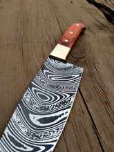 Load image into Gallery viewer, Handcrafted 8” Twisted Damascus Gyuto Chef Knife — Red Pakka Wood Handle with Solid Brass Bolster