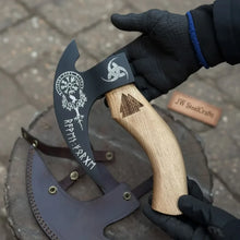 Load image into Gallery viewer, Product: Viking Style Engraved Bearded Axe – Oak Wood Handle