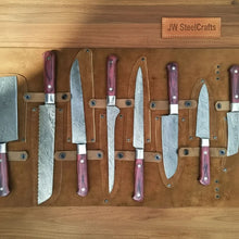 Load image into Gallery viewer, 8-Piece Damascus Kitchen Knife Set — Red Pakka Wood Handles