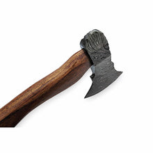 Load image into Gallery viewer, Handcrafted Damascus Utility Hatchet – Bearded Blade Style, Solid Wood Handle, Sheath Included