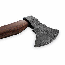 Load image into Gallery viewer, Handcrafted Damascus Utility Hatchet – Bearded Blade Style, Solid Wood Handle, Sheath Included