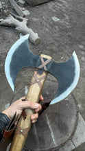 Load image into Gallery viewer, Handcrafted Double-Head Decorative Axe with Wooden Handle – JW SteelCrafts