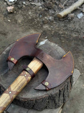 Load image into Gallery viewer, Handcrafted Double-Head Decorative Axe with Wooden Handle – JW SteelCrafts