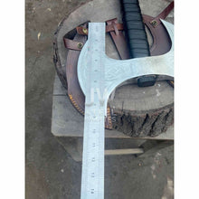 Load image into Gallery viewer, Handcrafted Double-Headed Decorative Axe featuring Nordic-style Engravings and Cord-wrapped Grip