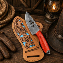Load image into Gallery viewer, Handcrafted Sheath Knife – 4” Cross Damascus Blade EDC