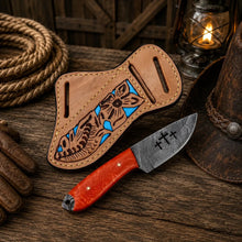 Load image into Gallery viewer, Handcrafted Sheath Knife – 4” Cross Damascus Blade EDC
