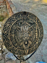 Load image into Gallery viewer, Handcrafted Viking Shield with Matching Engraved Axe – Nordic Art Decor Set