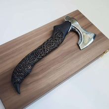 Load image into Gallery viewer, Handcrafted Viking-Style Bearded Axe with Engraved Steel Head and Carved Hardwood Handle