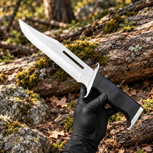 Load image into Gallery viewer, Handmade Large Bowie Knife with Black Handle and Leather Sheath