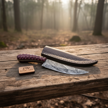 Load image into Gallery viewer, Damascus Trailing Point Skinner Knife with Red Wood Handle – 9 Inch Overall