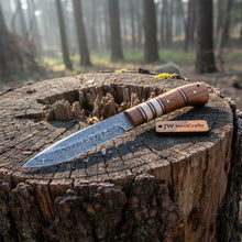 Load image into Gallery viewer, 10 Inch Damascus Steel Hunting Knife with Stacked Wood Handle | JW SteelCrafts