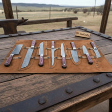 Load image into Gallery viewer, 8-Piece Damascus Kitchen Knife Set — Red Pakka Wood Handles