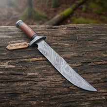 Load image into Gallery viewer, Handmade Clip Point Bowie Knife Damascus Steel Blade Custom Fixed Blade Knife JW SteelCrafts
