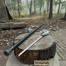 Load image into Gallery viewer, Handmade Cobra Head Sword Cane with Polished Steel Blade and Black Walking Shaft for Collection and Display