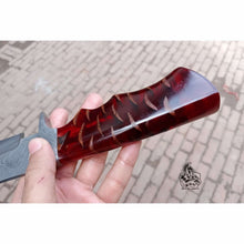 Load image into Gallery viewer, Handmade Coffin Handle Clip Point Bowie Knife Damascus Steel Blade Red Resin Handle Custom Fixed Blade JW SteelCrafts