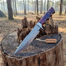 Load image into Gallery viewer, Handmade Coffin Handle Clip Point Bowie Knife Damascus Steel Blade Red Resin Handle Custom Fixed Blade JW SteelCrafts