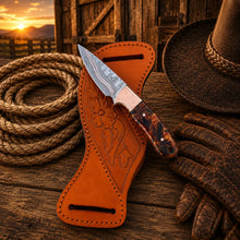 Load image into Gallery viewer, Copper Damascus Western Belt Knife – 3” Blade Epoxy Handle