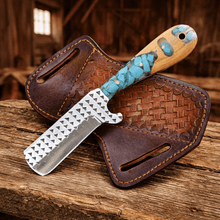 Load image into Gallery viewer, Handmade Cowboy Bull Cutter Knife – Rasp File Steel Blade with Turquoise &amp; Wood Handle