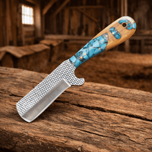 Load image into Gallery viewer, Handmade Cowboy Bull Cutter Knife – Rasp File Steel Blade with Turquoise &amp; Wood Handle
