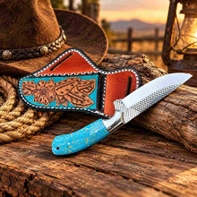 Load image into Gallery viewer, Custom Handmade Horse Rasp Stainless Steel 8-Inch Western Cowboy Skinner Knife with Stone Handle &amp; Leather Sheath