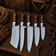 Load image into Gallery viewer, Cone Back Handles D2 Steel Chef Knife Set with Leather Roll Kit