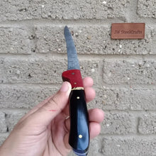 Load image into Gallery viewer, 13-Inch Forged Damascus Boning &amp; Fillet Knife — Blue and Red Two-Tone Resin Handle, Steel Bolster &amp; Silver Pins