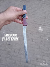 Load image into Gallery viewer, Handmade Damascus Boning Knife, Full Tang Fillet Knife with Black Micarta and Resin Handle, JW SteelCrafts