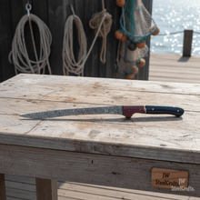 Load image into Gallery viewer, Handmade Damascus Boning Knife, Full Tang Fillet Knife with Black Micarta and Resin Handle, JW SteelCrafts