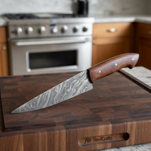 Load image into Gallery viewer, Handmade Damascus Chef Knife Set of 2 with Rosewood Handles, Full Tang Forged Kitchen Knives with Leather Sheaths, Professional Cooking and Meat Cutting Knife Pair