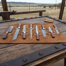 Load image into Gallery viewer, Handmade Damascus Chef Knife Set of 8 with Leather Roll, Full Tang Culinary Knife Collection with Red Wood Handles – JW SteelCrafts