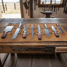 Load image into Gallery viewer, Handmade Damascus Chef Knife Set of 8 with Leather Roll, Full Tang Culinary Knife Collection with Red Wood Handles – JW SteelCrafts