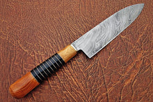 Load image into Gallery viewer, Handmade Damascus Chef Knife with Leather Sheath, 14 Inch Full Tang Kitchen Knife, 9 Inch Blade, Olive Wood Handle with Black Resin Spacers
