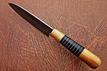 Load image into Gallery viewer, Handmade Damascus Chef Knife with Leather Sheath, 14 Inch Full Tang Kitchen Knife, 9 Inch Blade, Olive Wood Handle with Black Resin Spacers