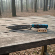 Load image into Gallery viewer, Handmade Damascus Clip Point Bowie Knife, Custom Resin Handle Bowie, Modern Bowie Knife with Leather Sheath, JW SteelCrafts