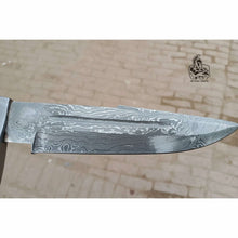 Load image into Gallery viewer, Handmade Damascus Clip Point Bowie Knife, Custom Resin Handle Bowie, Modern Bowie Knife with Leather Sheath, JW SteelCrafts