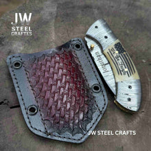 Load image into Gallery viewer, Handmade Damascus Drop Point Folding Knife – American Flag Handle, EDC Pocket Knife