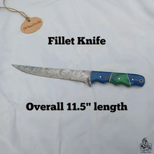 Load image into Gallery viewer, 11.5 Inch Damascus Steel Fillet Knife with Two-Tone Colored Wood Handle | JW SteelCrafts
