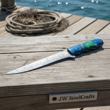 Load image into Gallery viewer, 11.5 Inch Damascus Steel Fillet Knife with Two-Tone Colored Wood Handle | JW SteelCrafts