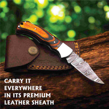 Load image into Gallery viewer, Handmade Damascus Folding Knife – Pakka Wood Handle (4 Color Variations)