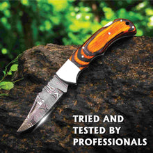 Load image into Gallery viewer, Handmade Damascus Folding Knife – Pakka Wood Handle (4 Color Variations)